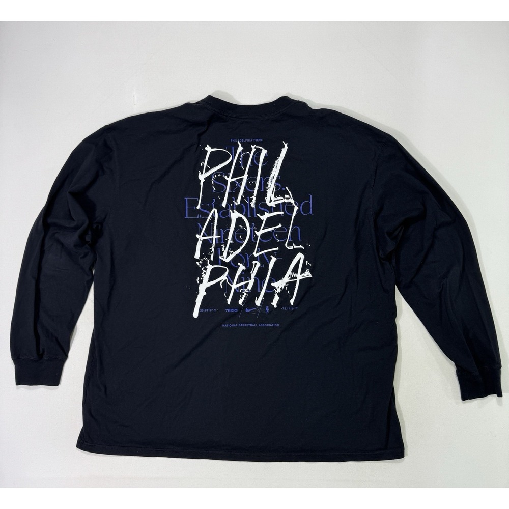 Nike Philadelphia 76ers Basketball Long Sleeve T-Shirt Men's 2XL Black Logo